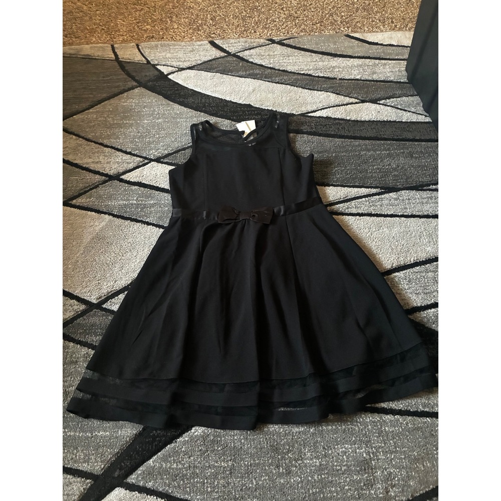 Calvin Klein Black Sleeveless Mesh Yoke Fit Flare Dress Bow Detail CDFDH02S-001